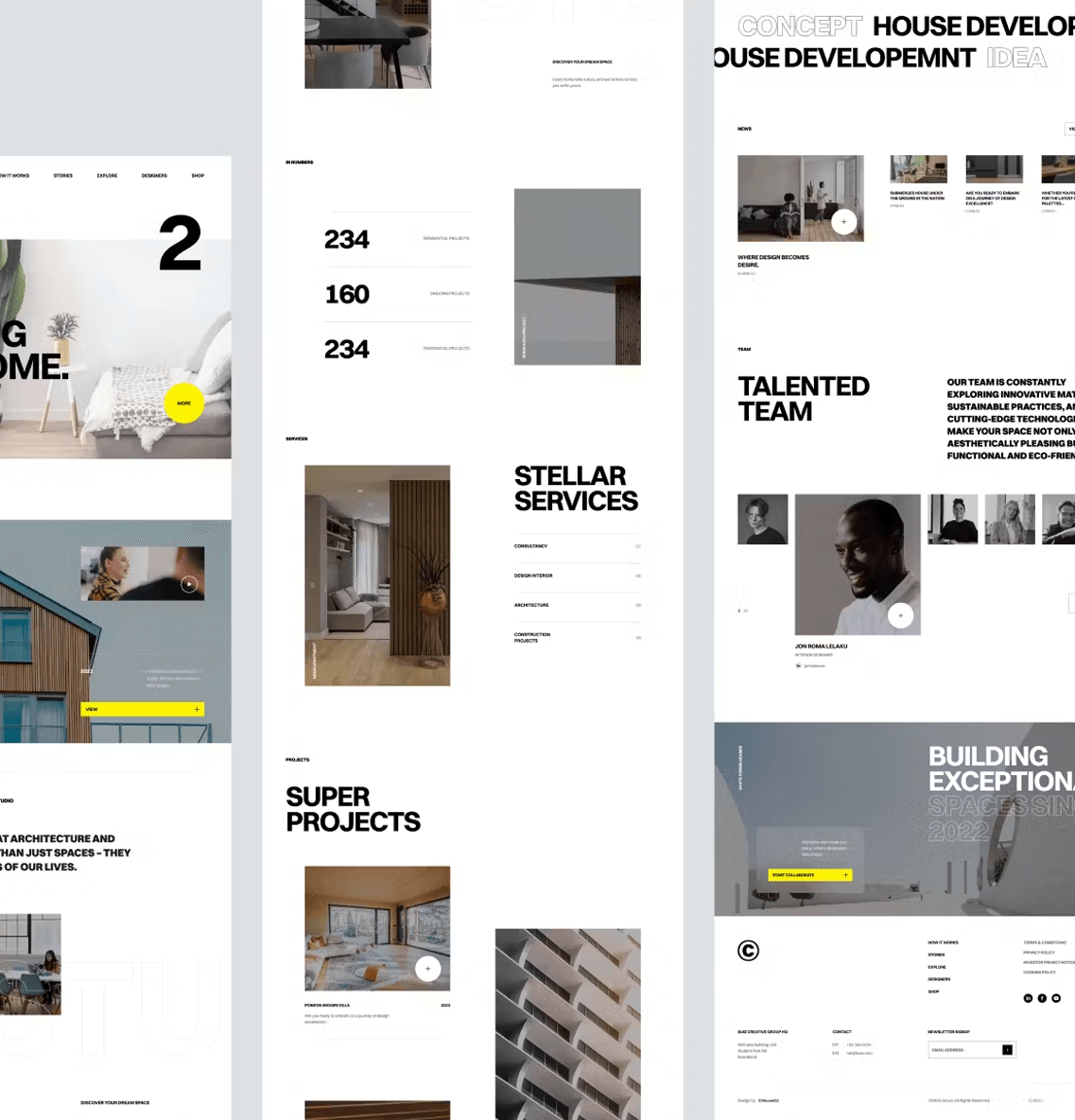 Website redesign concept showcasing clean and modern layouts for architecture and design services.